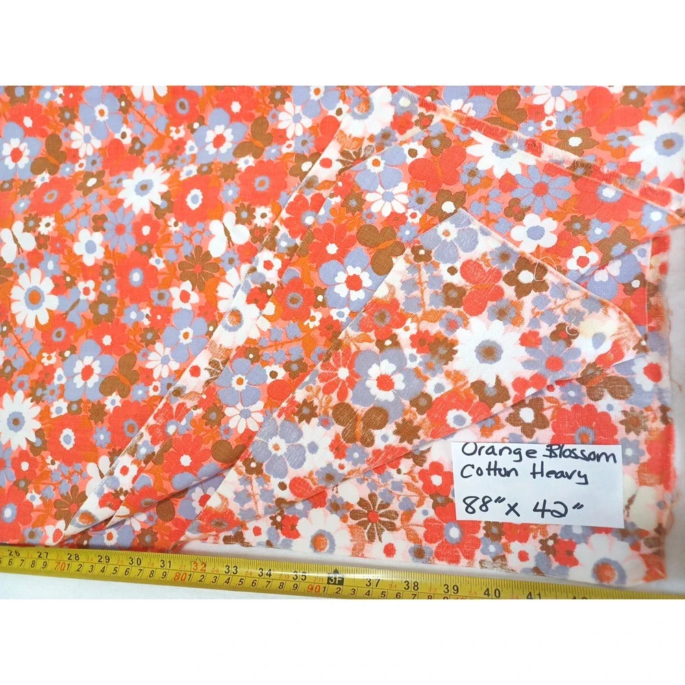 Orange Retro Daisy Floral Denim Cotton Fabric 1 Pc 88